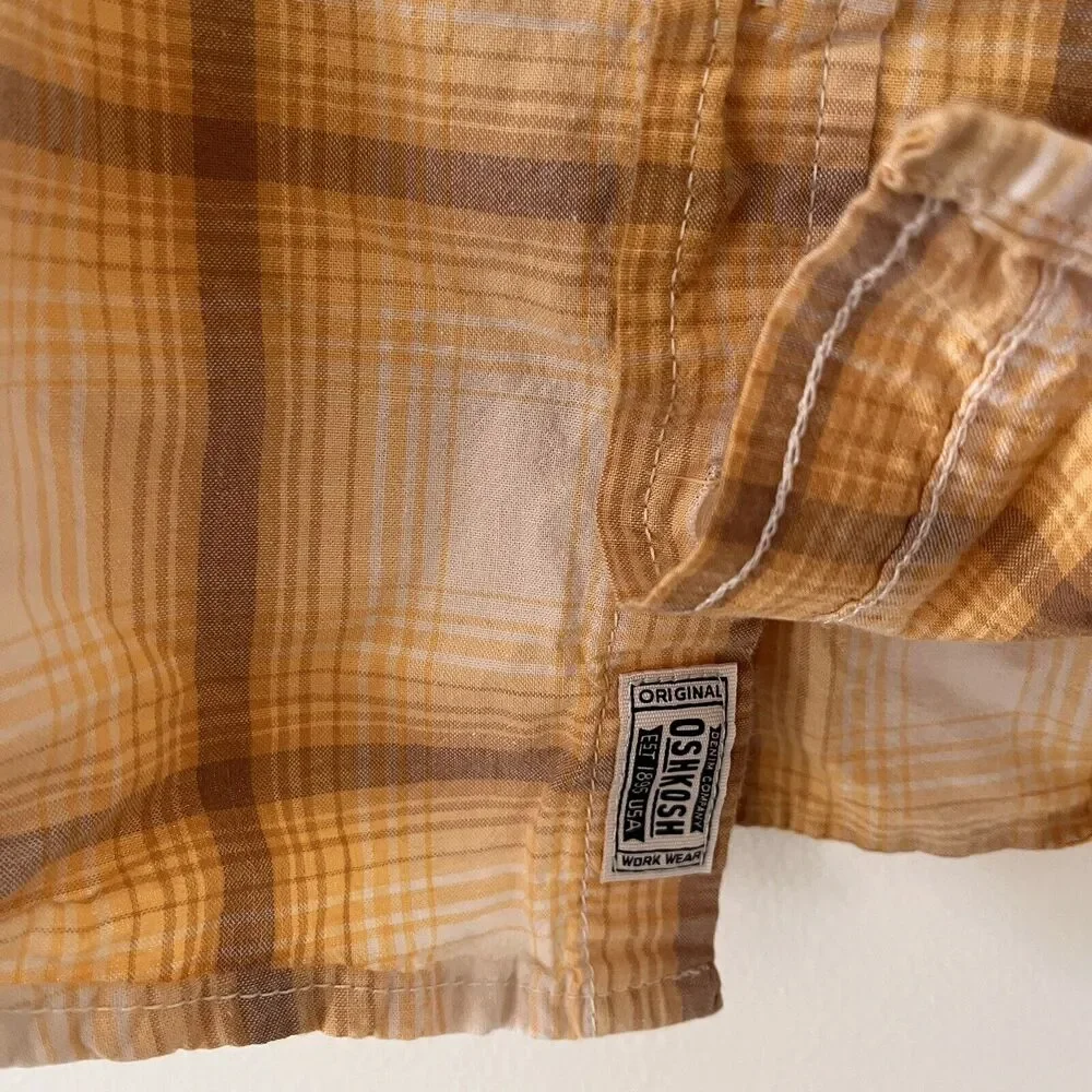 OshKosh B'gosh Boys Button Up Shirt Plaid Yellow Brown Blue 100% Cotton- Size 5 - Picture 3 of 5